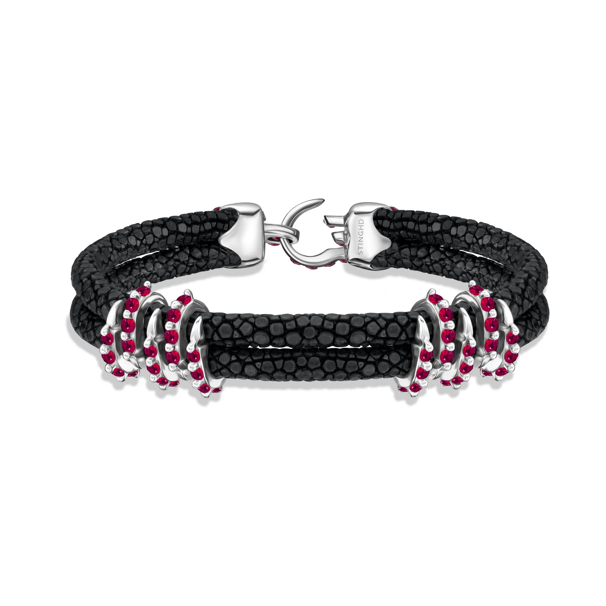 B453 Silver Black Stingray Ruby w/ Ruby Clasp