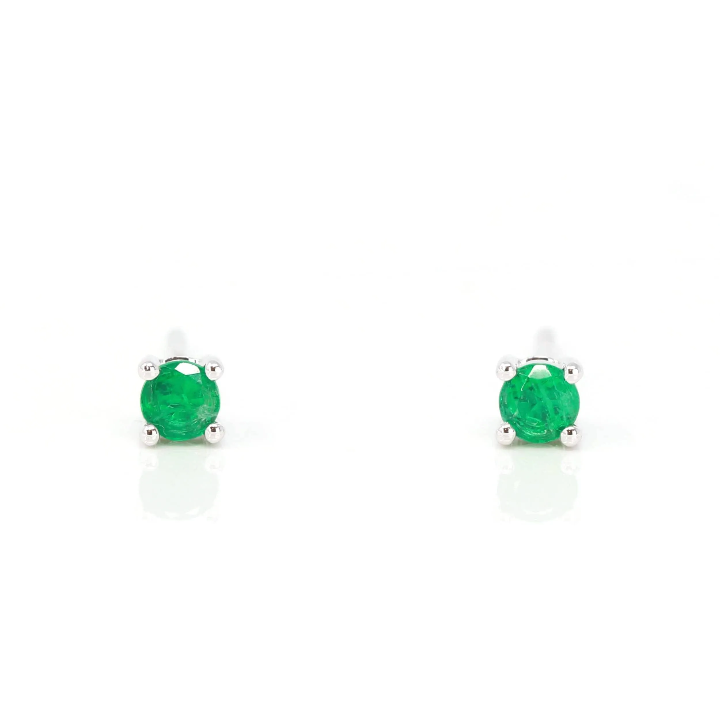 Baikalla™ 14k White Gold Emerald Round 4 Prong Stud Earrings