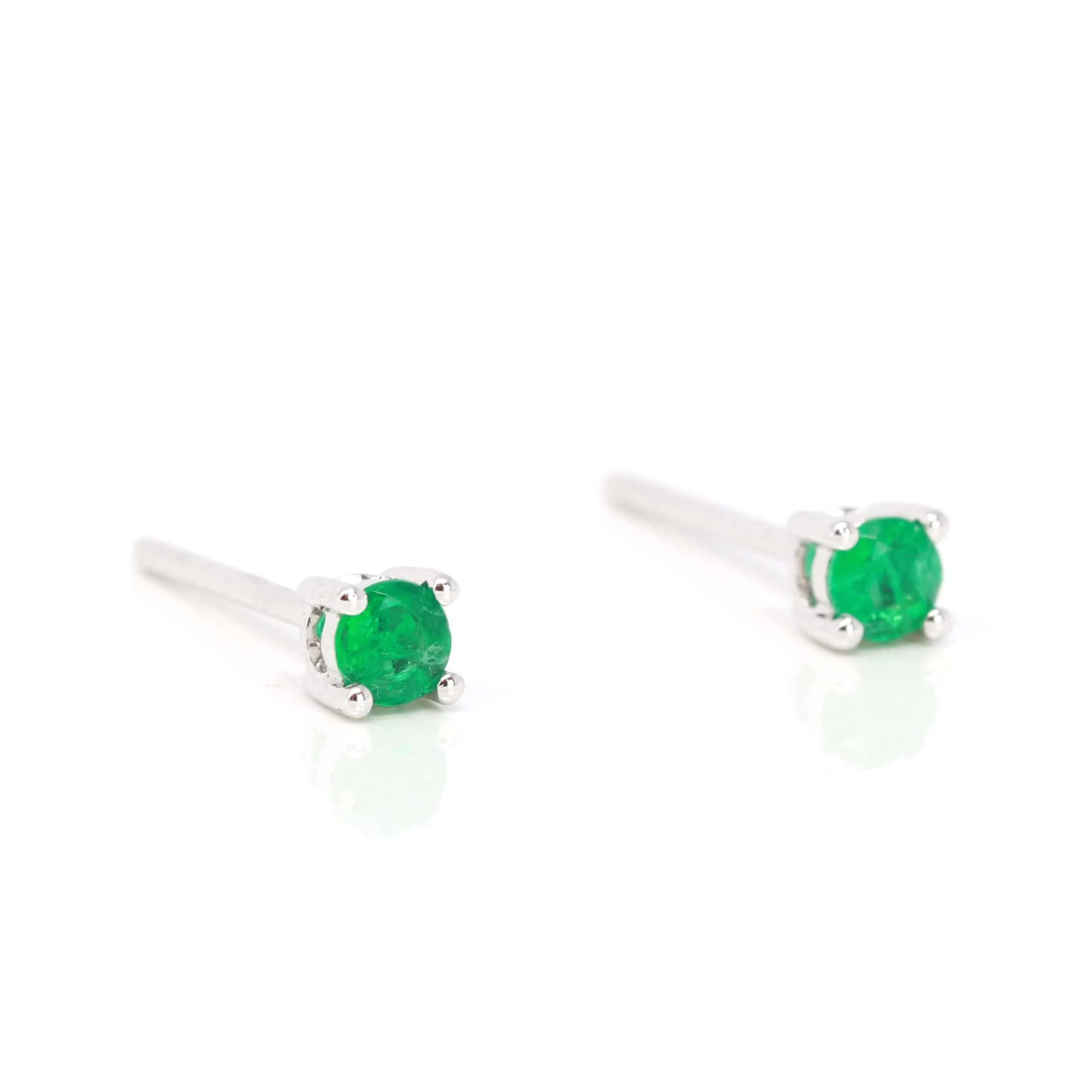 Baikalla™ 14k White Gold Emerald Round 4 Prong Stud Earrings