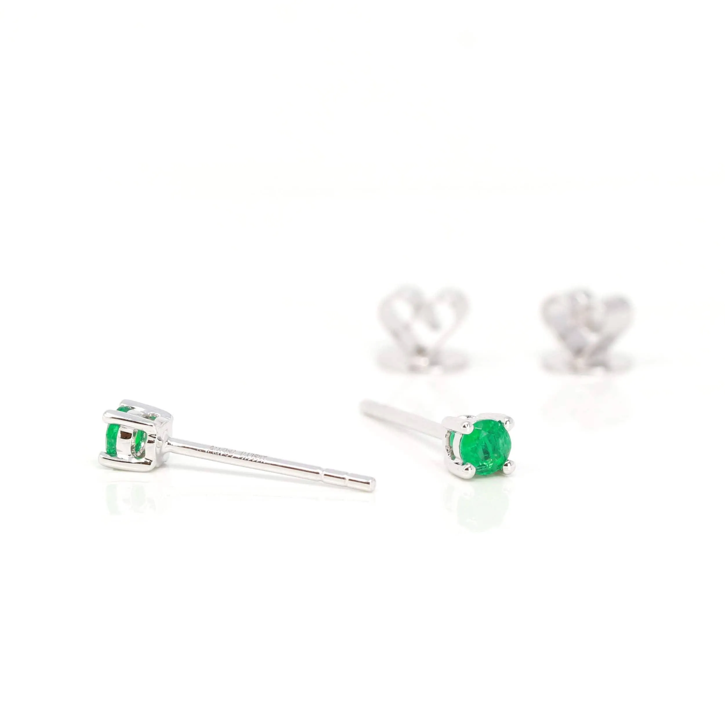 Baikalla™ 14k White Gold Emerald Round 4 Prong Stud Earrings