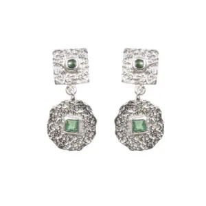 Beaten Coin Emerald Earring