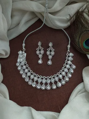 Beautiful Rhodium-Plated Zircon Necklace Set with Danglings