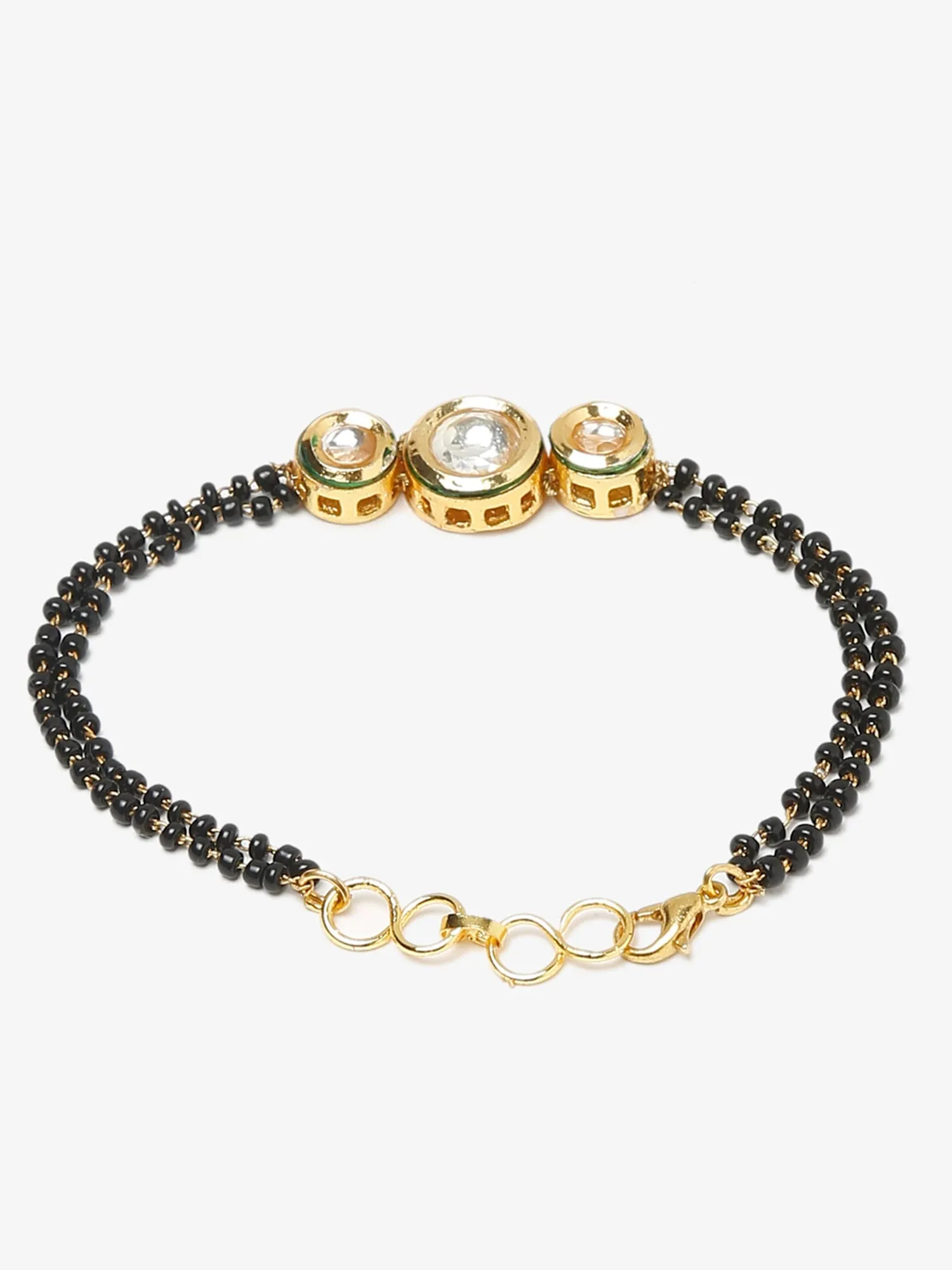 Black Gold-Toned Kundan Mangalsutra Bracelet - Ruby Raang