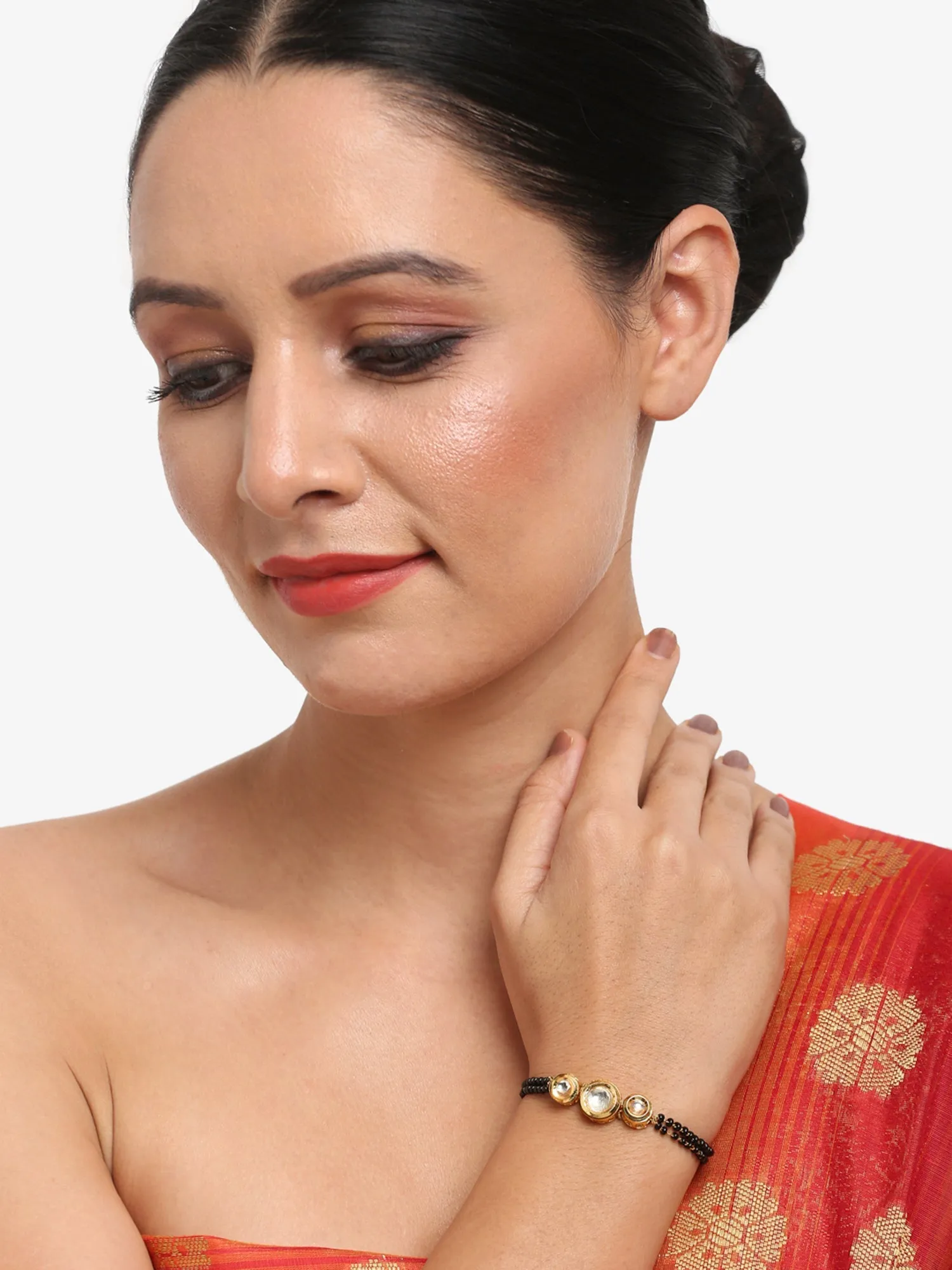 Black Gold-Toned Kundan Mangalsutra Bracelet - Ruby Raang