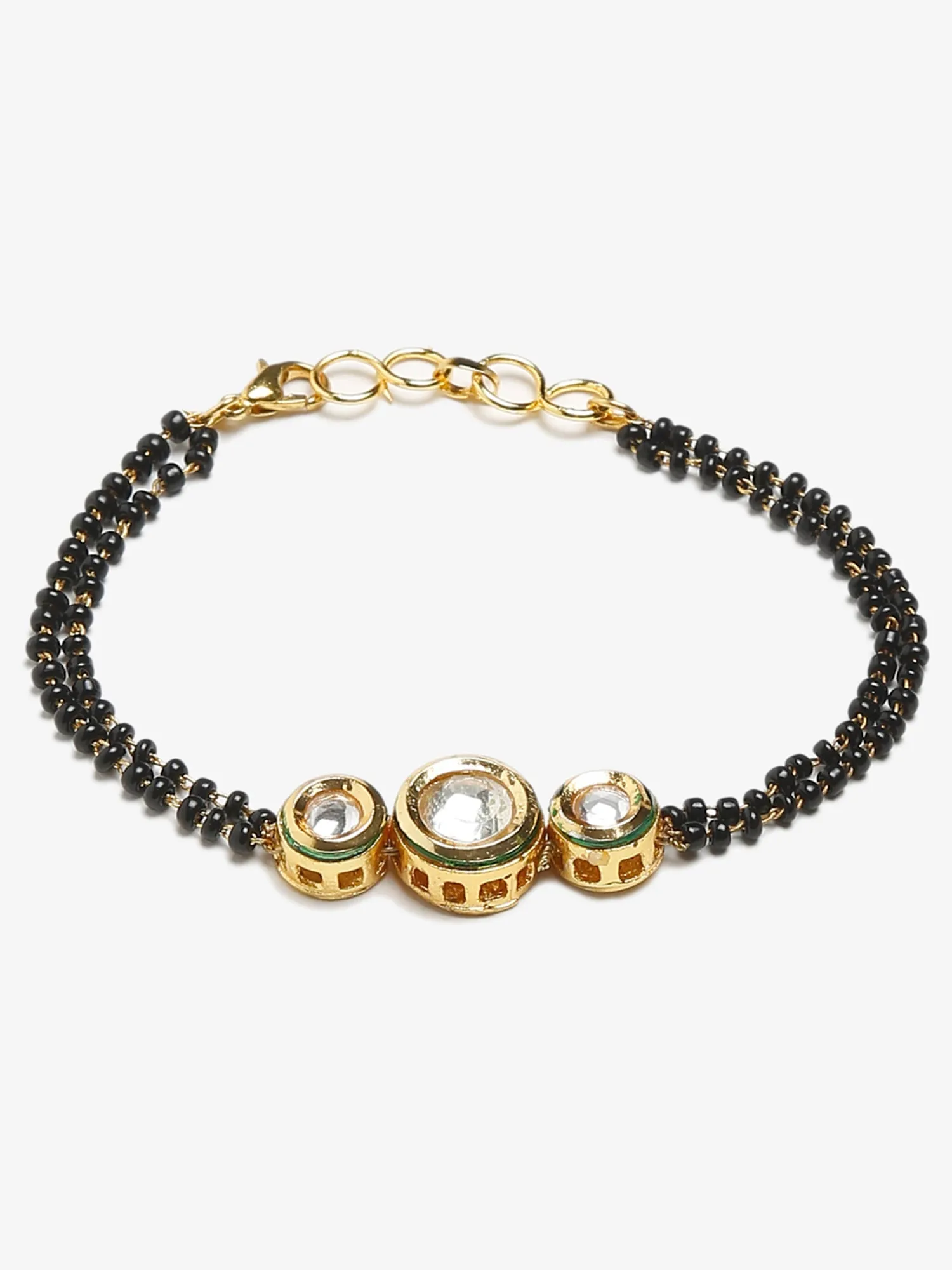 Black Gold-Toned Kundan Mangalsutra Bracelet - Ruby Raang