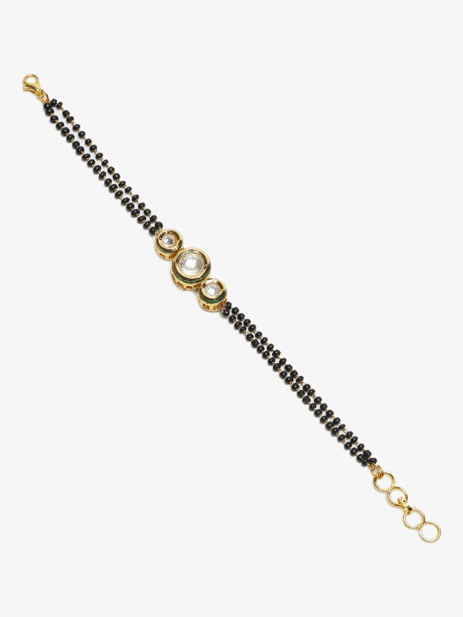 Black Gold-Toned Kundan Mangalsutra Bracelet - Ruby Raang