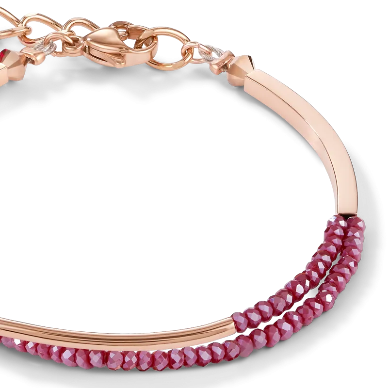 Bracelet Waterfall small stainless steel rose gold & glass red