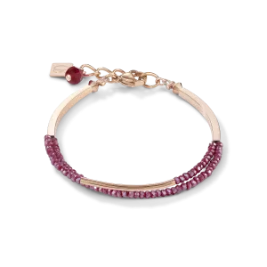 Bracelet Waterfall small stainless steel rose gold & glass red