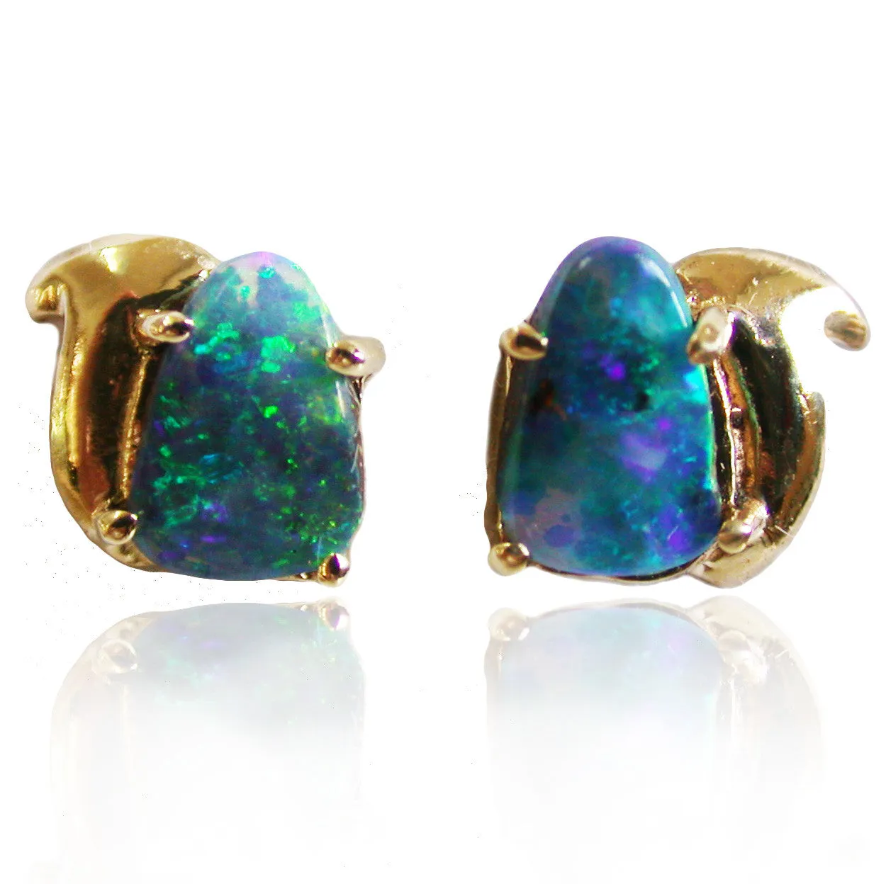 Bright Green Blue Opal Studs