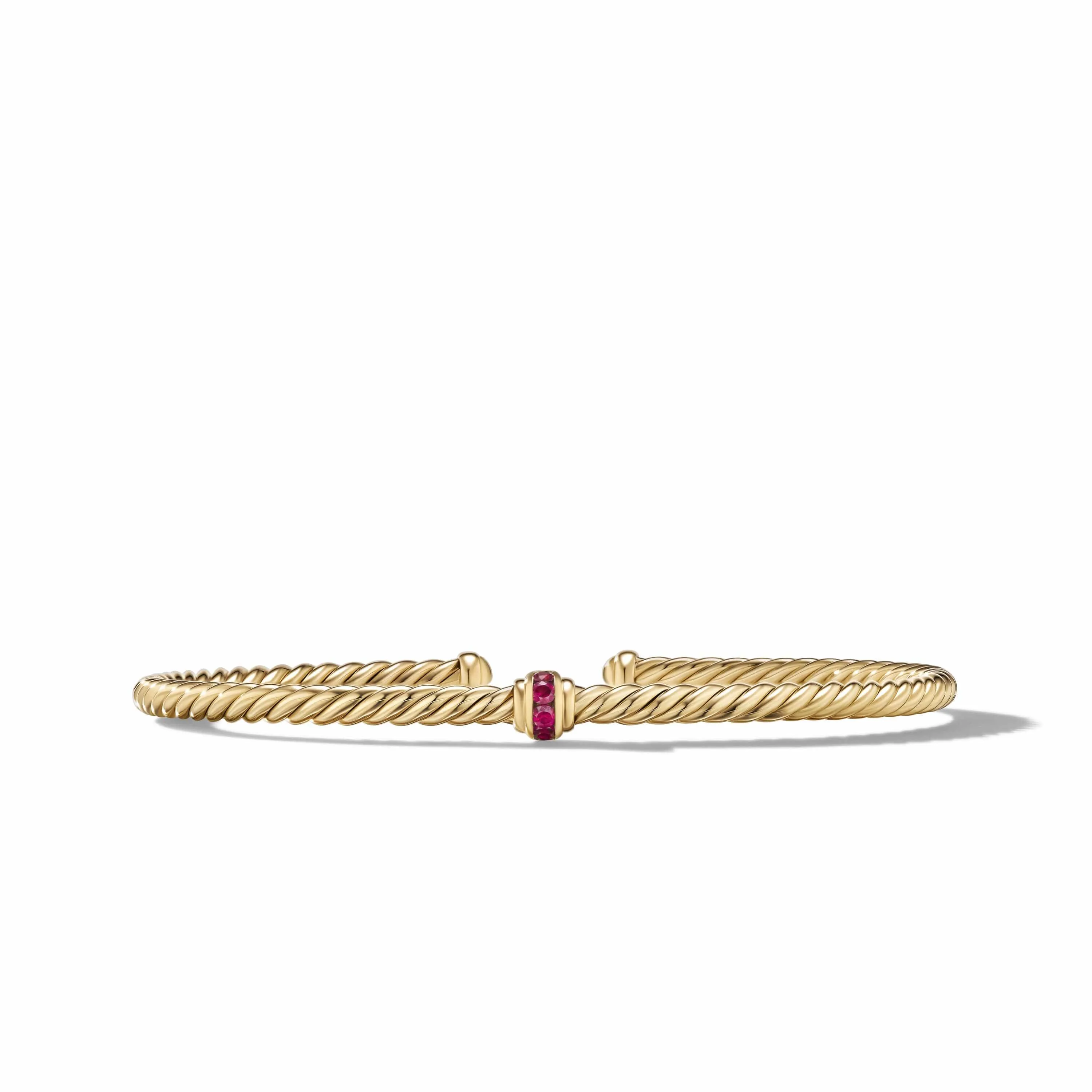 Cable Classics Center Station Bracelet in 18K Yellow Gold with Pavé Rubies