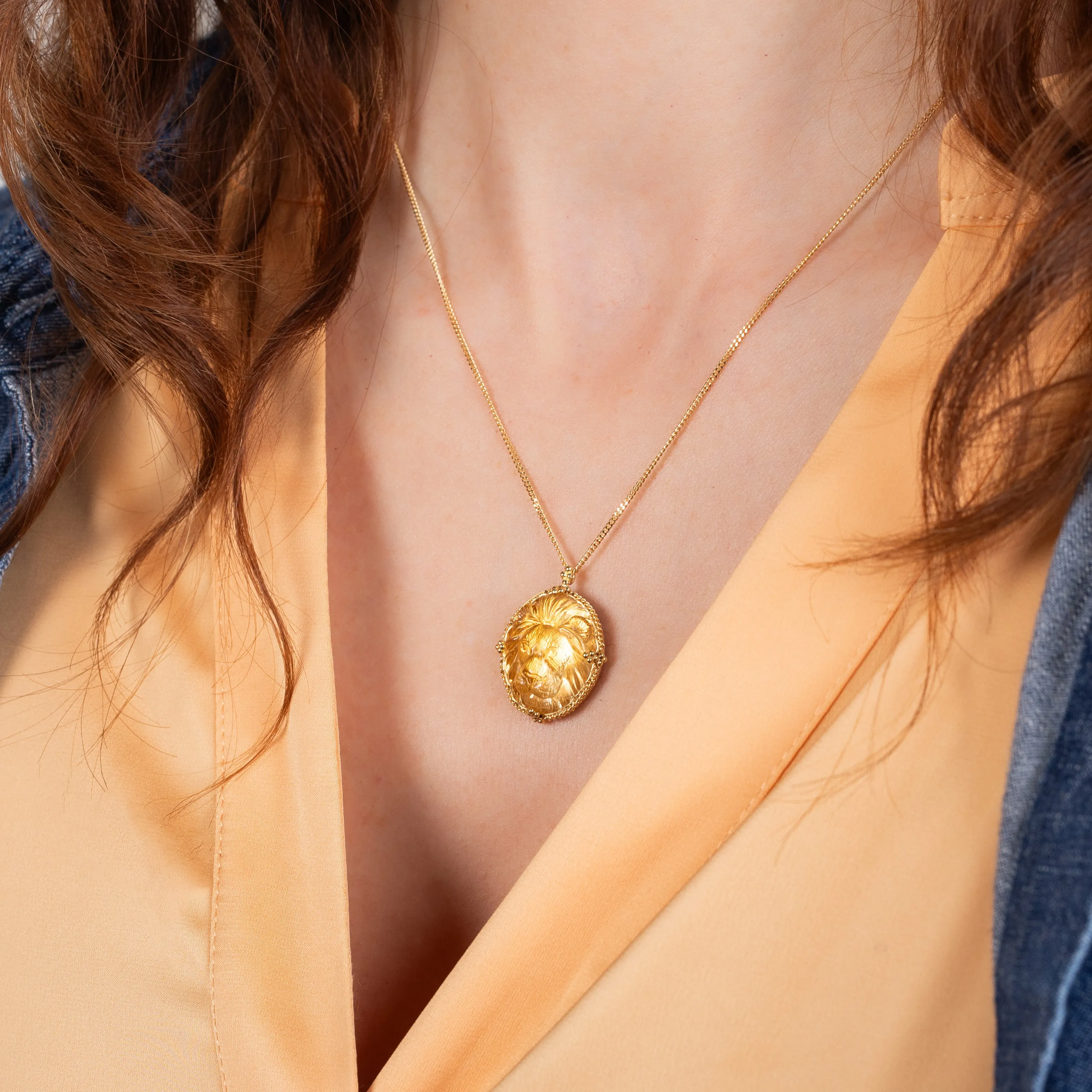 Carved Citrine Lion Necklace