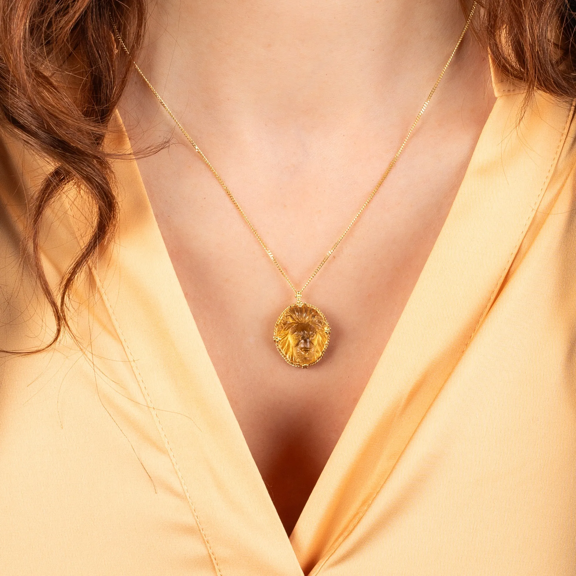 Carved Citrine Lion Necklace