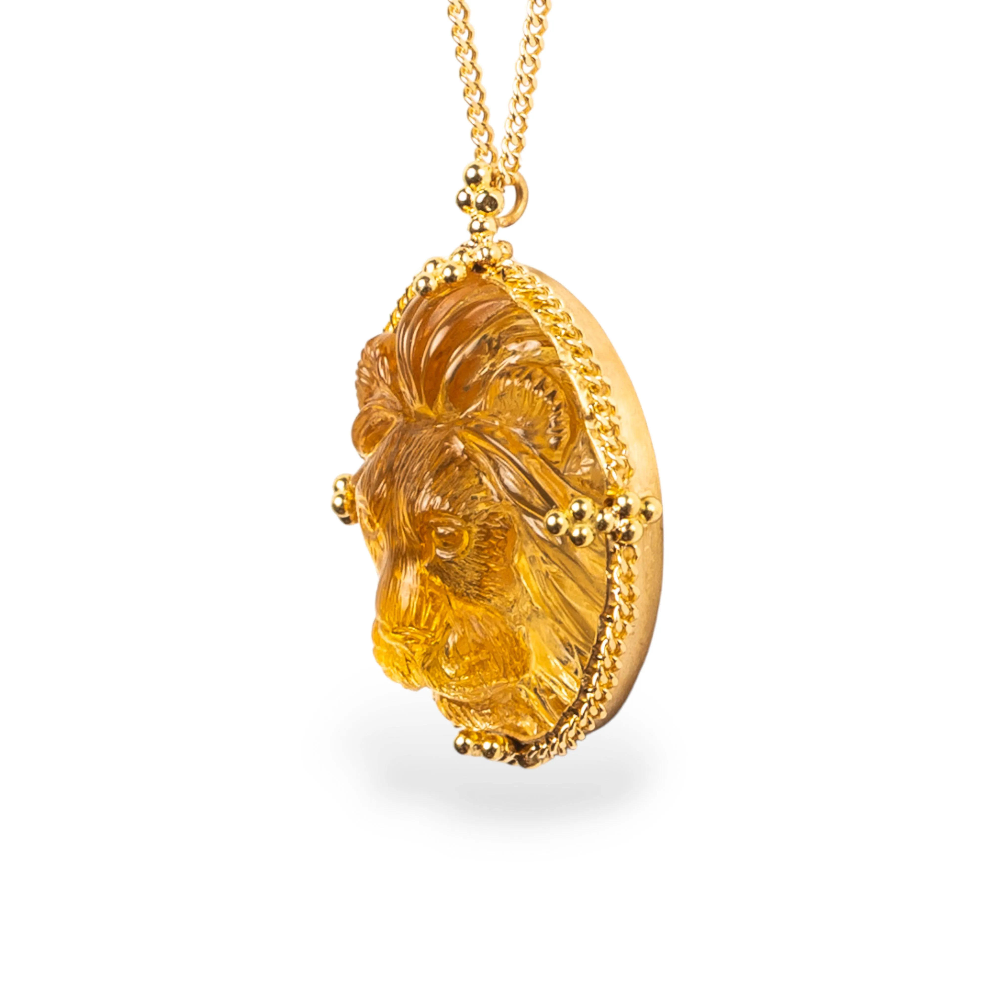 Carved Citrine Lion Necklace