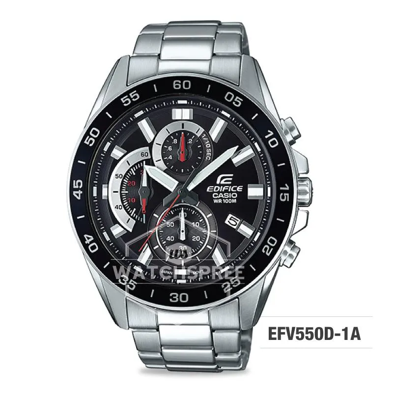 Casio Edifice Standard Chronograph Silver Stainless Steel Band Watch EFV550D-1A EFV-550D-1A