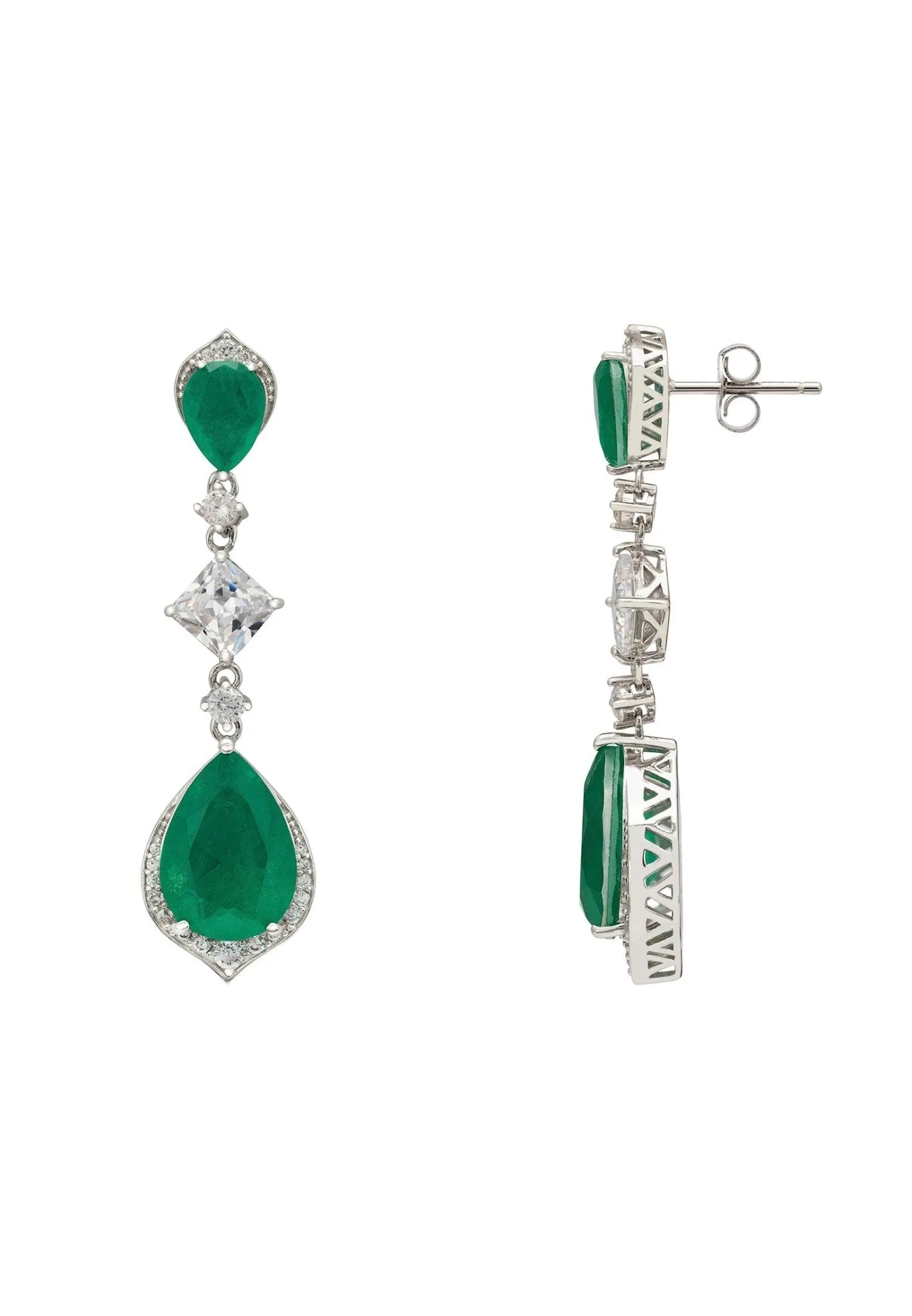 Celeste Teardrop Earrings Colombian Emerald Silver