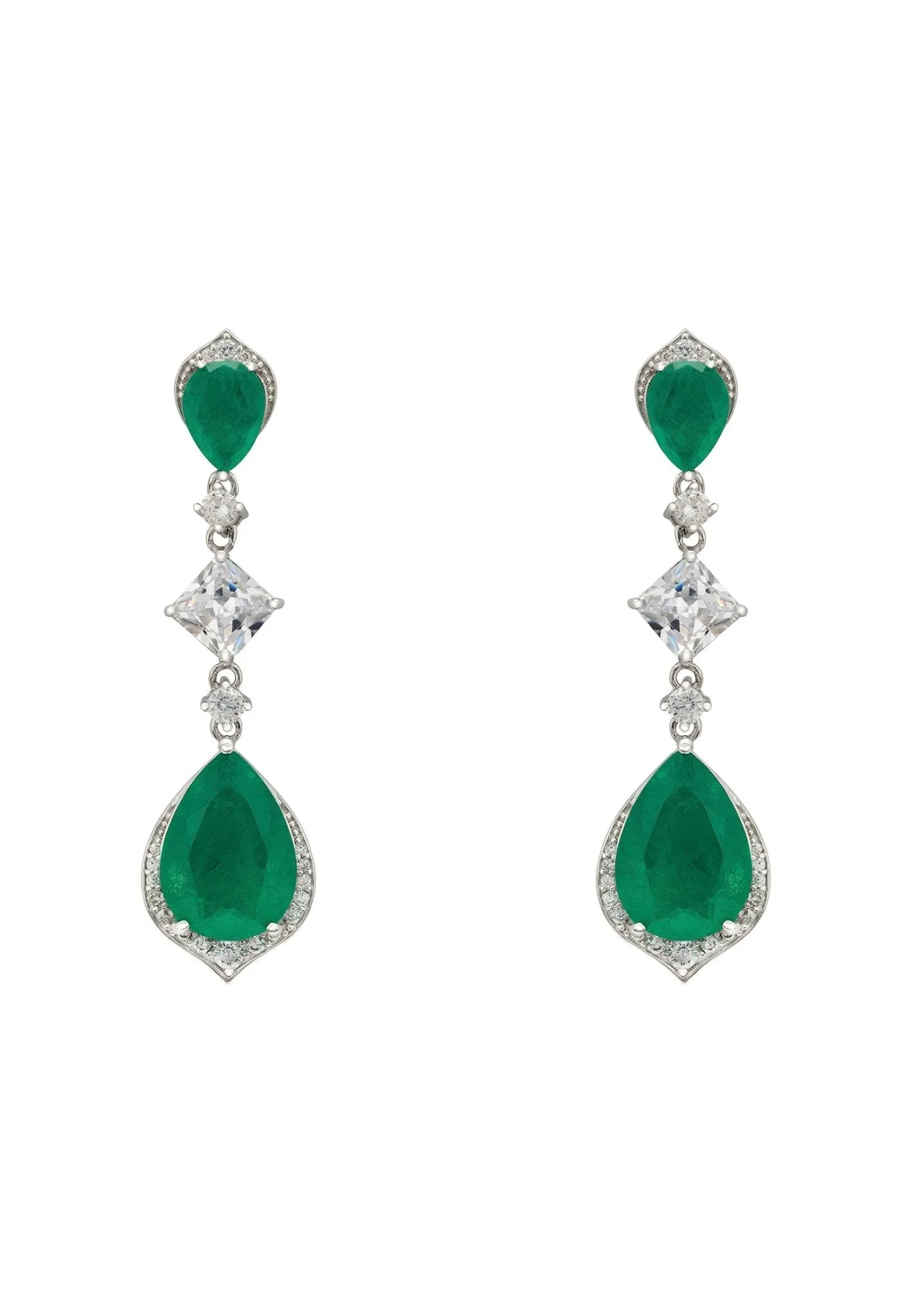 Celeste Teardrop Earrings Colombian Emerald Silver