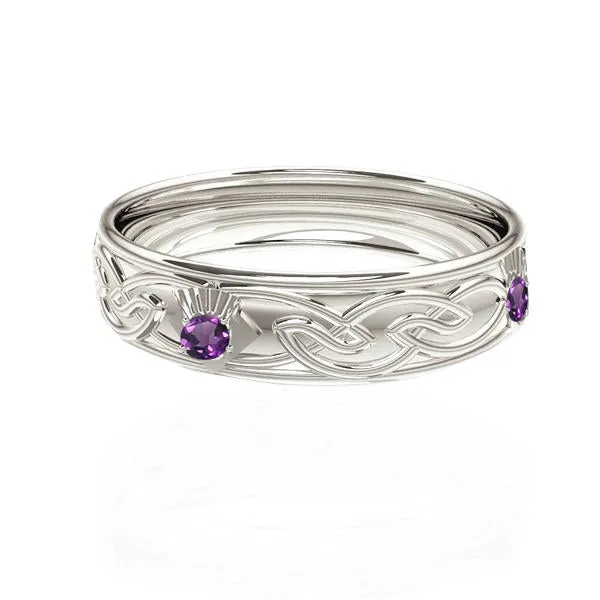 Celtic Flow Amethyst Thistle Wedding Ring