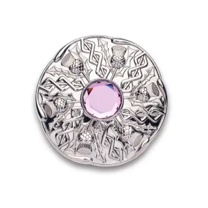 Celtic Thistle Stone Polished Chrome Plaid Brooch