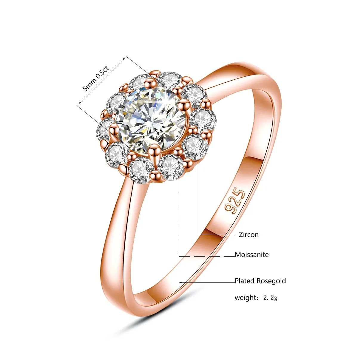 Certified Woman Flower Ring With Moissanite Diamond 0.5ct 5mm Wedding Engagement Rings Pure Silver Women's Jewelry For Girl Gift