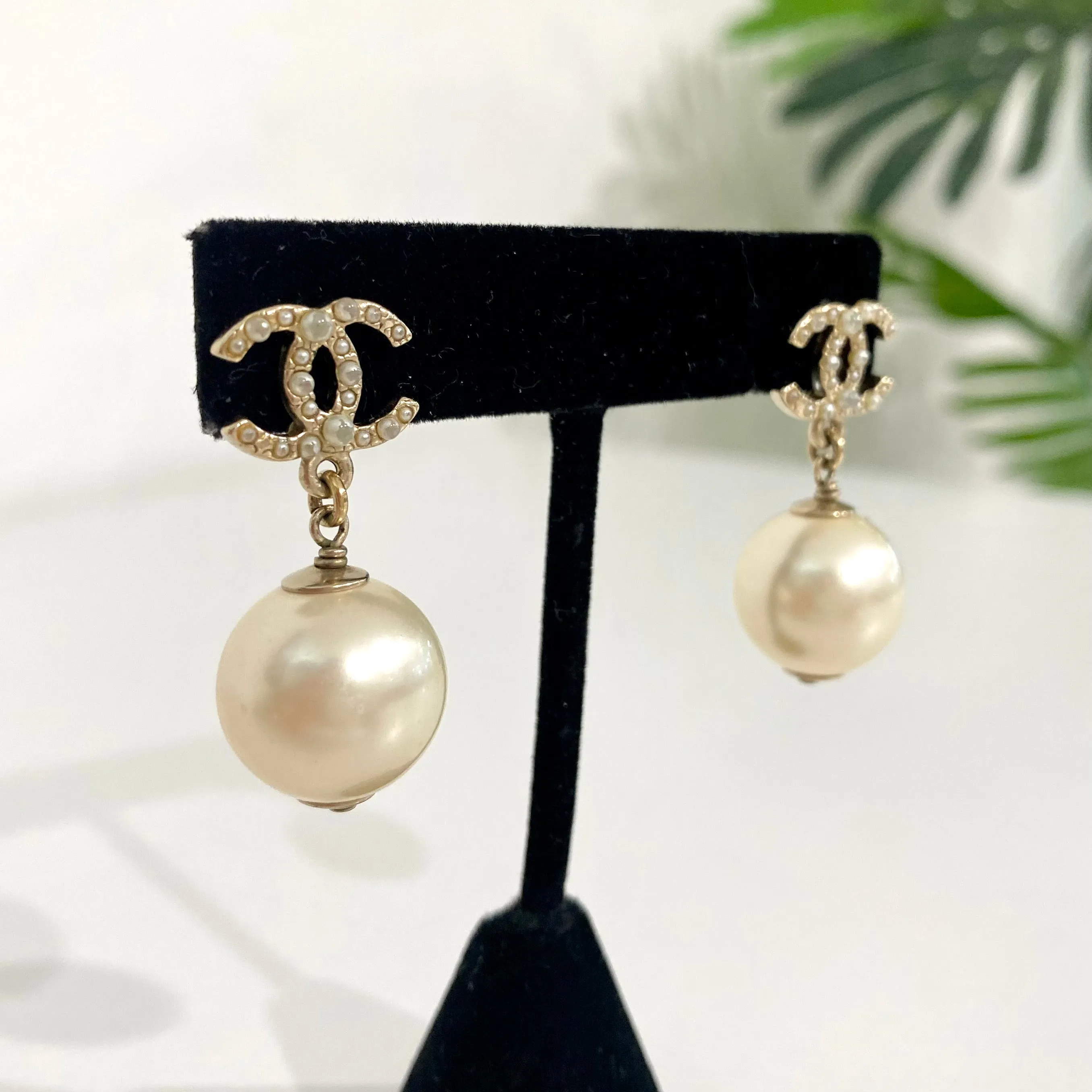 Chanel Pearl Drop CC Earrings