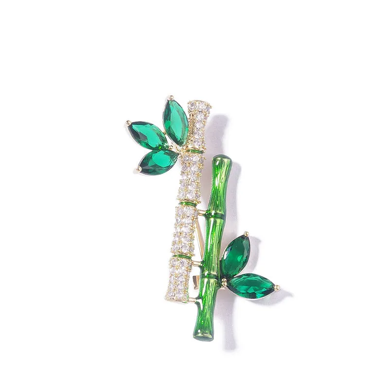 Chinese Style Classic Bamboo Brooch with Cubic Zirconia Best Jewelry Gift