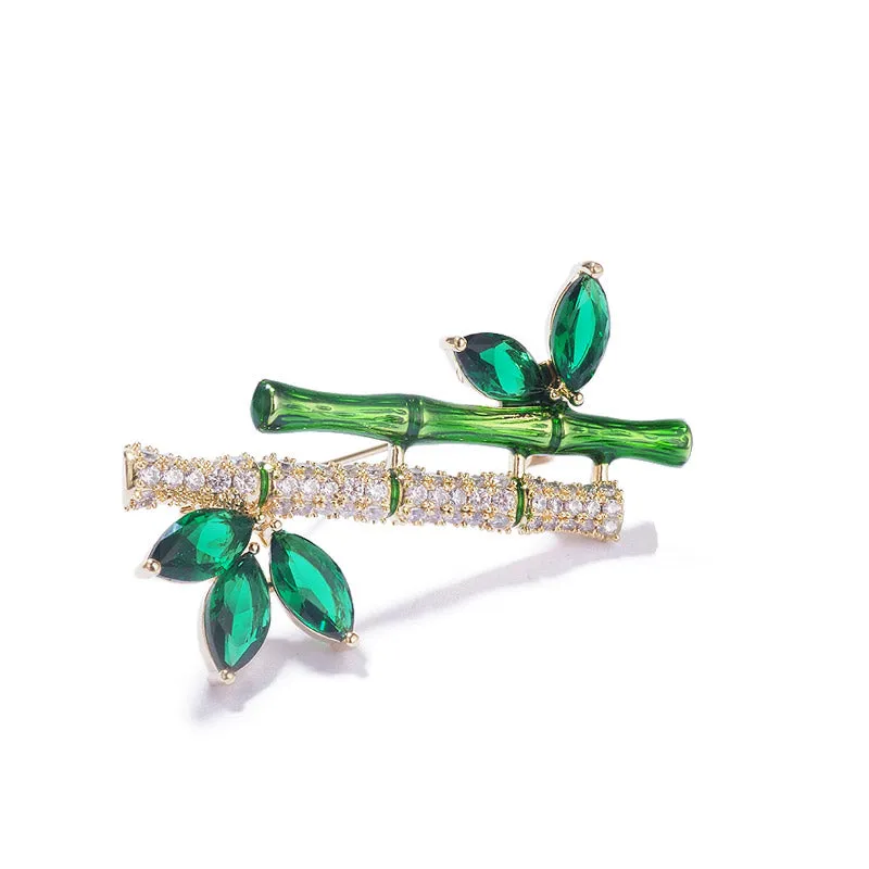 Chinese Style Classic Bamboo Brooch with Cubic Zirconia Best Jewelry Gift