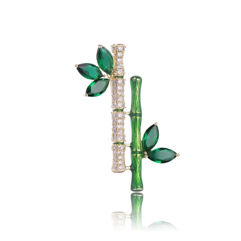 Chinese Style Classic Bamboo Brooch with Cubic Zirconia Best Jewelry Gift