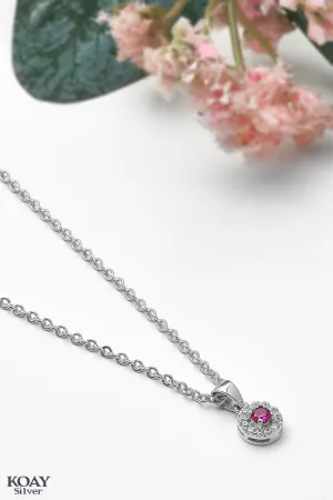 Circle Zircon Pink Necklace