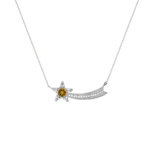 Citrine and Diamond Shooting Star Necklace in Silver