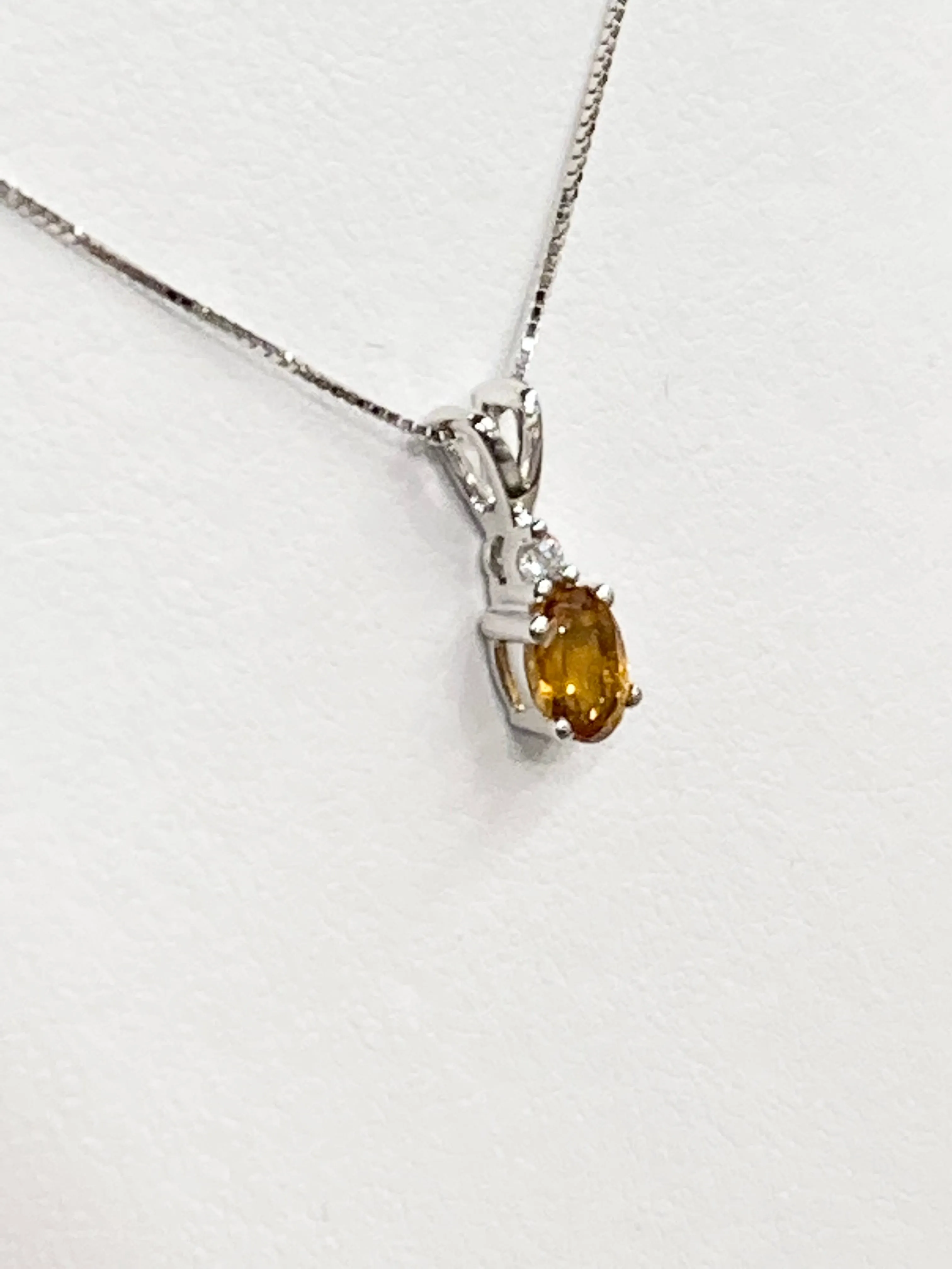 Citrine And Diamond White Gold Pendant