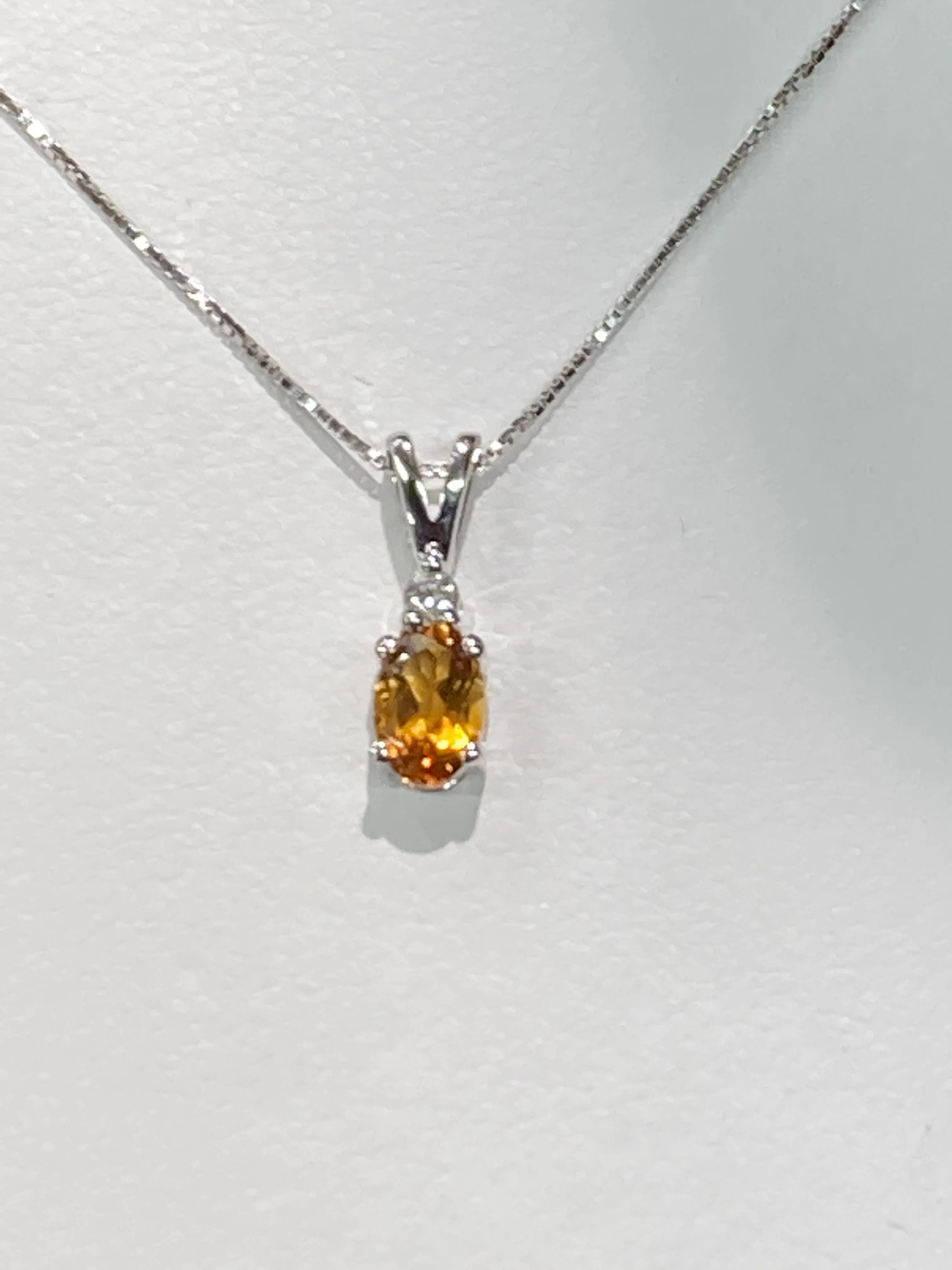 Citrine And Diamond White Gold Pendant