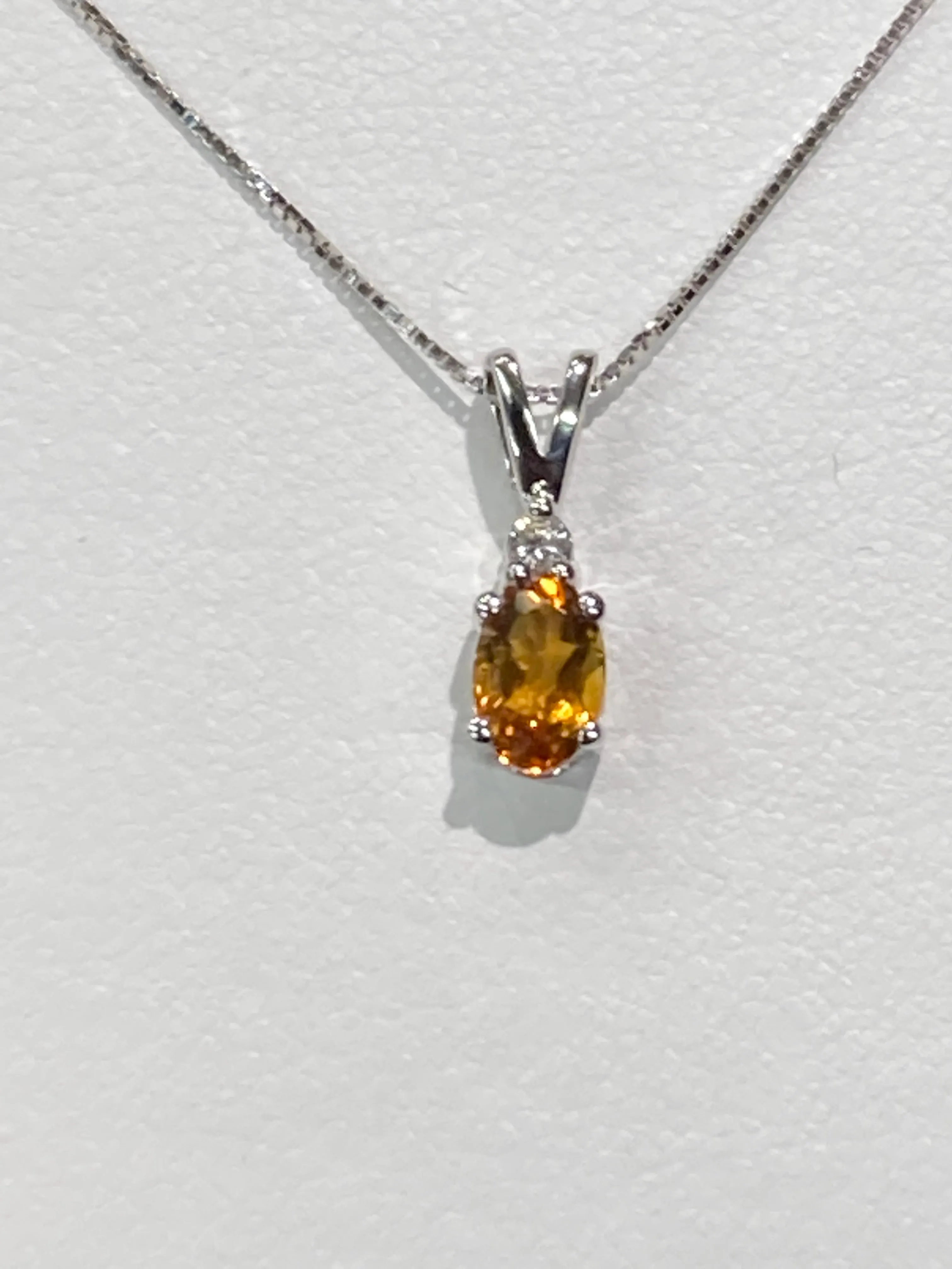 Citrine And Diamond White Gold Pendant