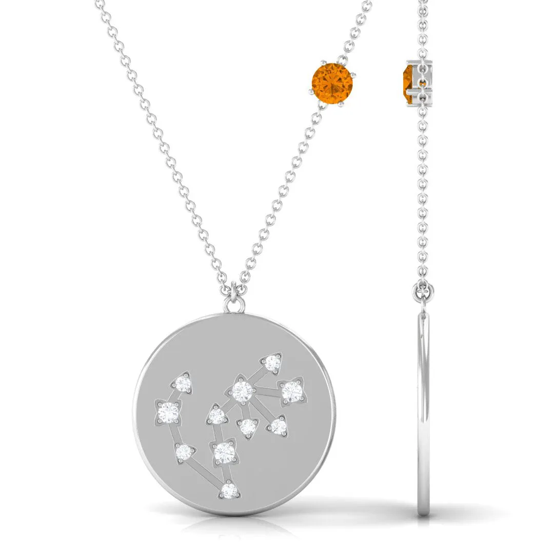 Citrine and Moissanite Scorpio Constellation Disc Pendant