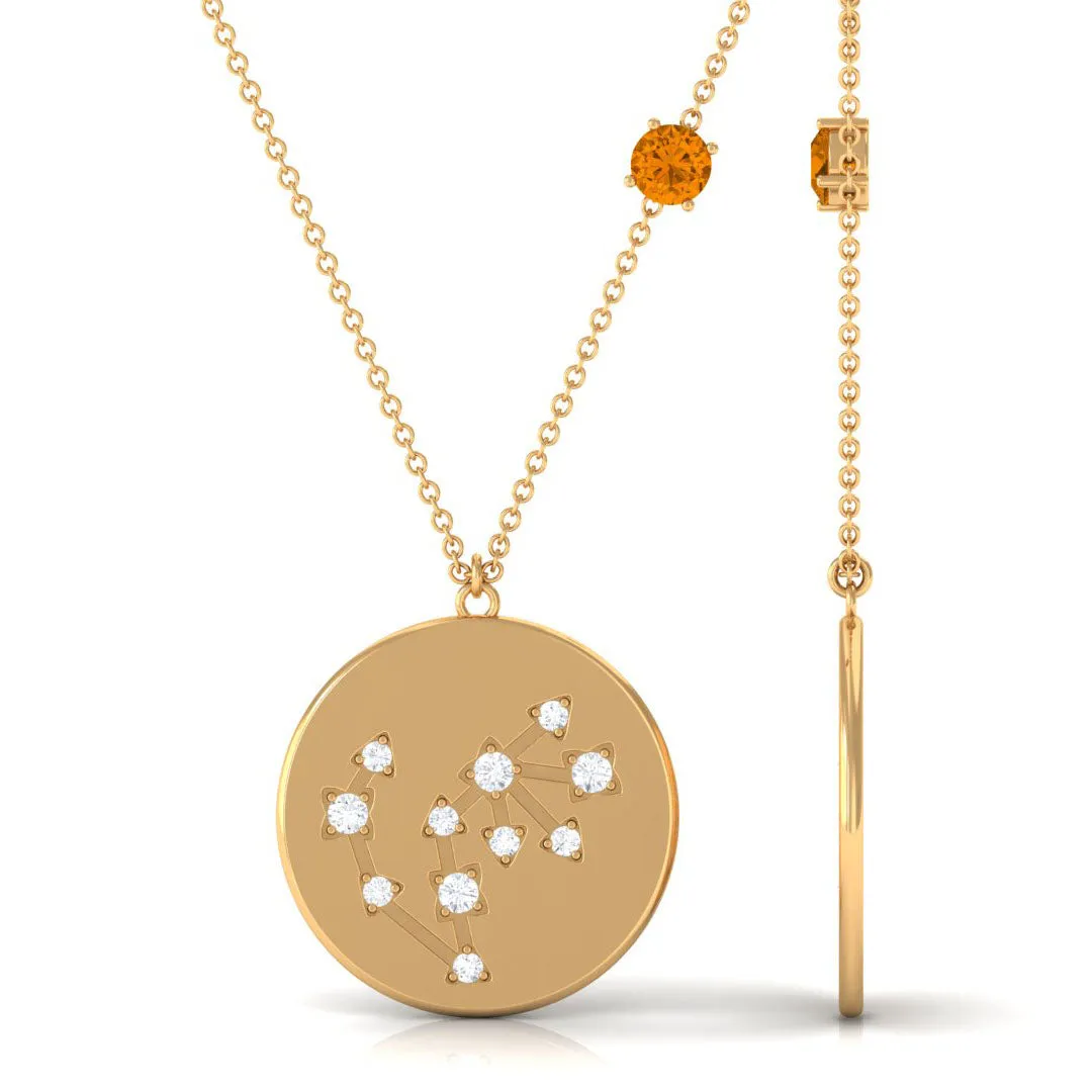 Citrine and Moissanite Scorpio Constellation Disc Pendant