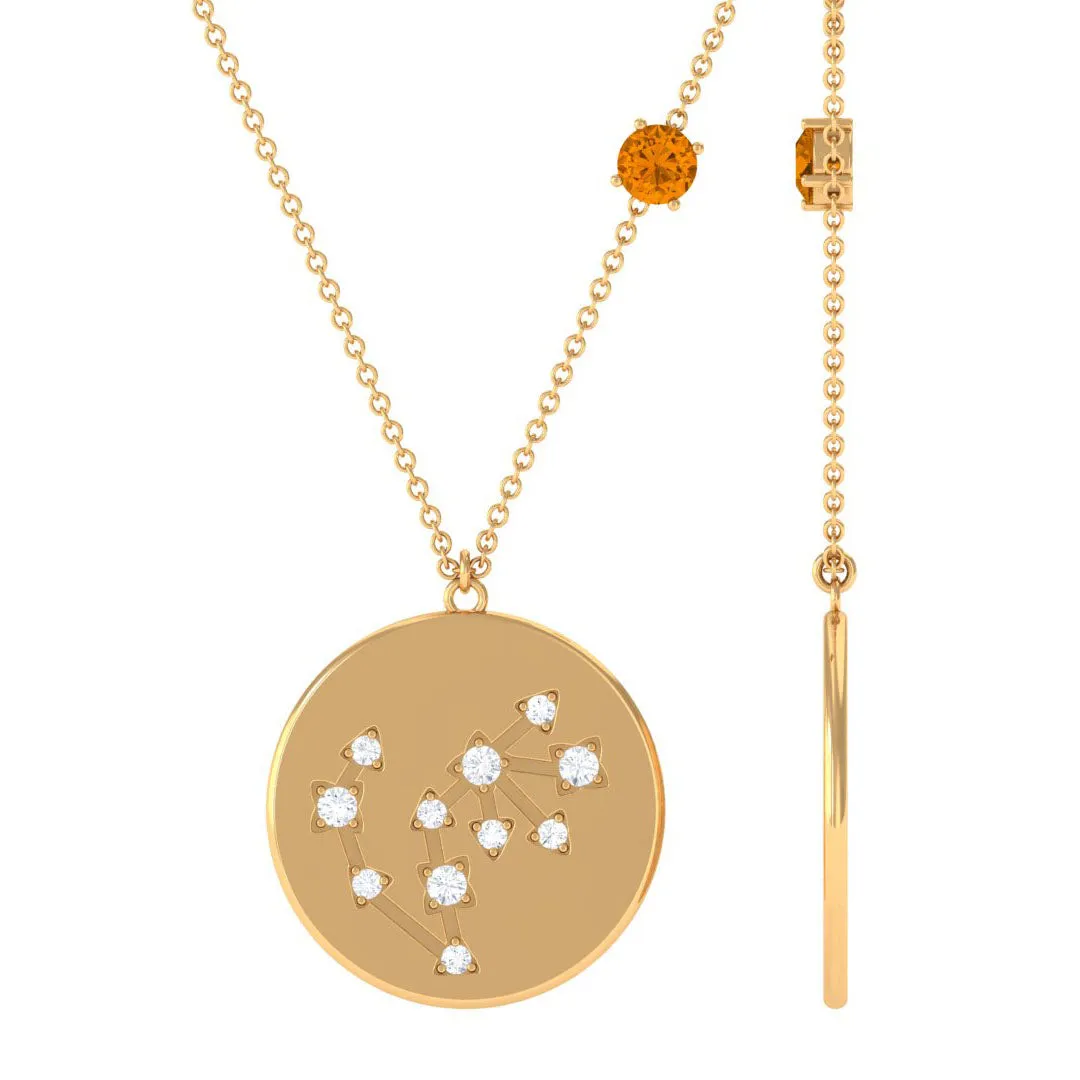 Citrine and Moissanite Scorpio Constellation Disc Pendant