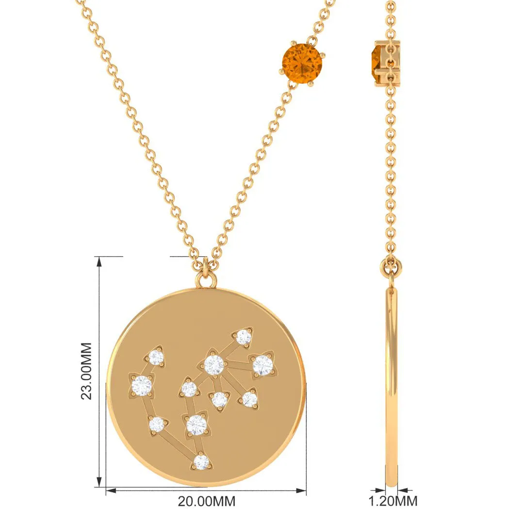 Citrine and Moissanite Scorpio Constellation Disc Pendant