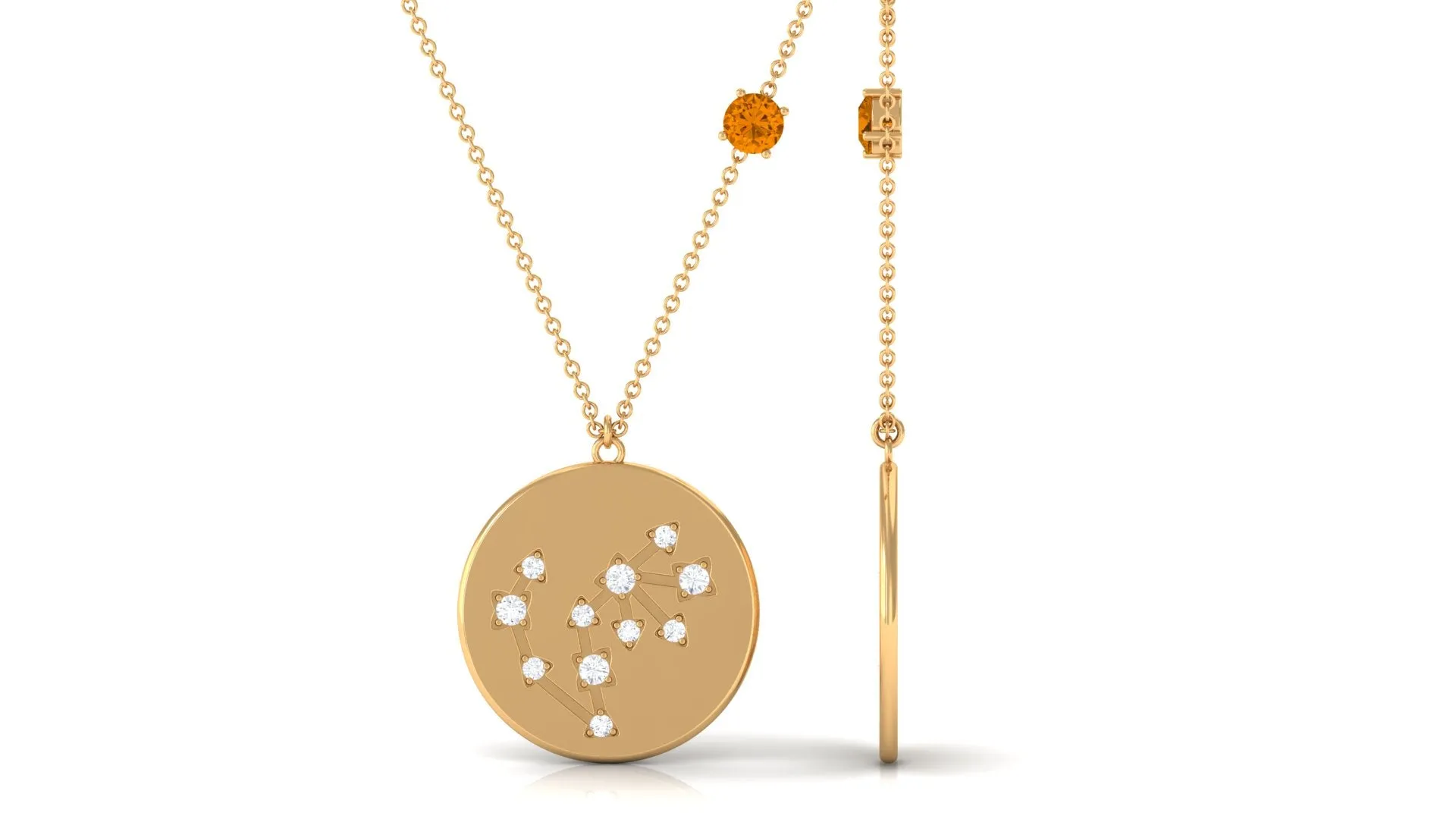 Citrine and Moissanite Scorpio Constellation Disc Pendant