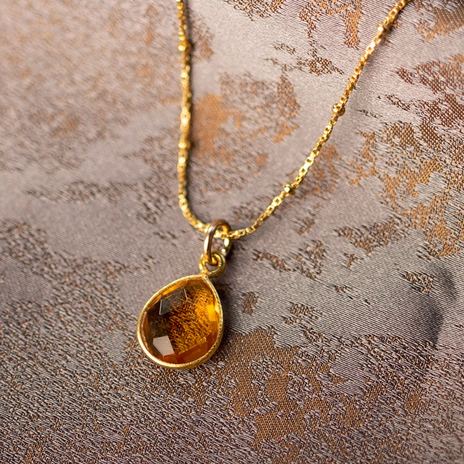 Citrine Charm Necklace | Gold - November