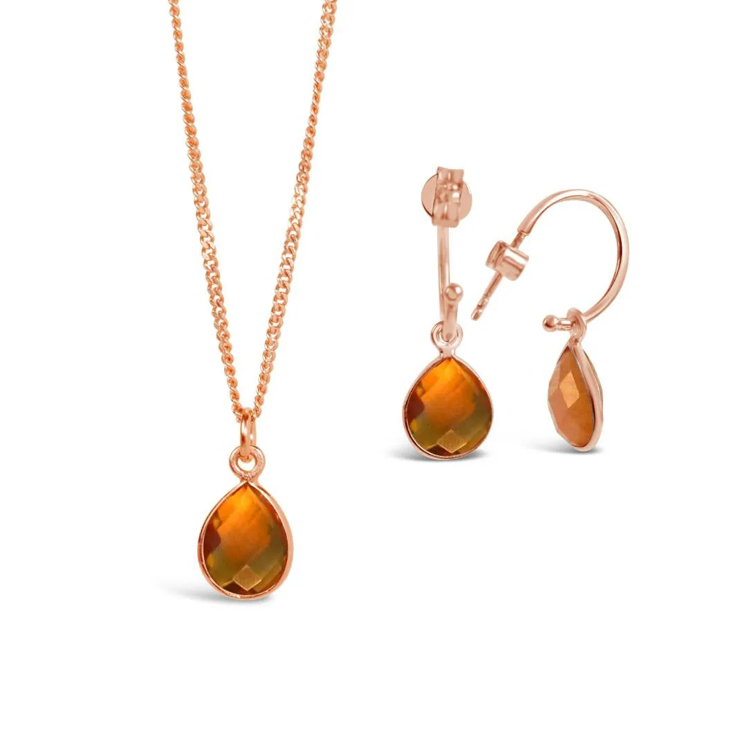 Citrine Charm Necklace | Rose Gold - November