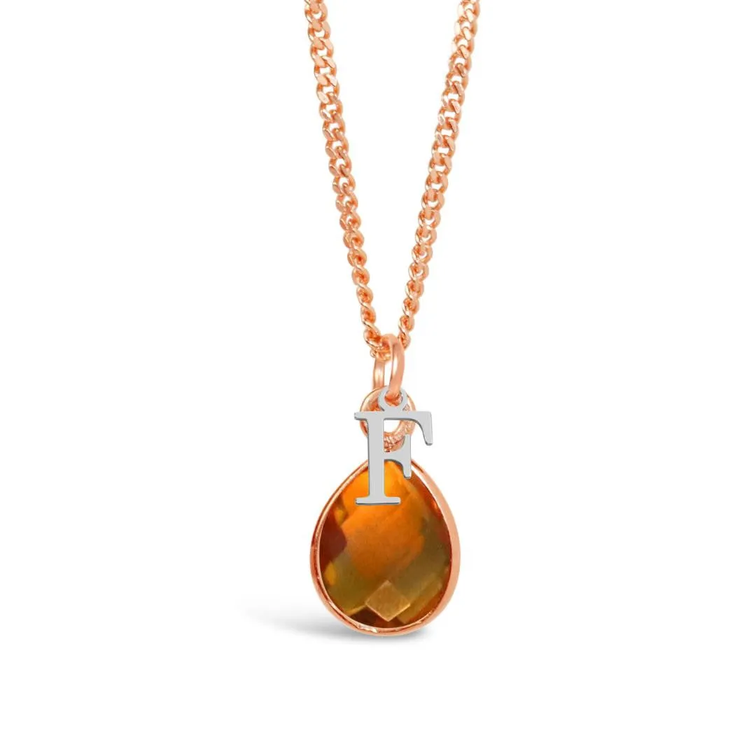 Citrine Charm Necklace | Rose Gold - November