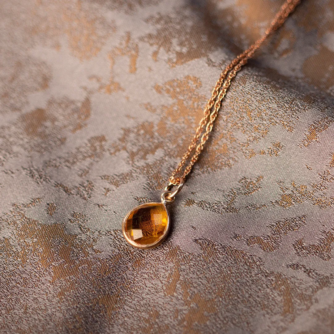 Citrine Charm Necklace | Rose Gold - November