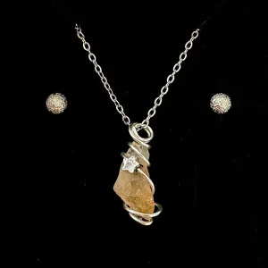 CITRINE MINI RAW PENDANT ONLY - FREE CHAIN & EARRINGS