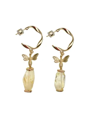 Citrine With Bee Charm Hook Earrings EE044