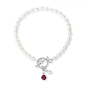 Clara cultured freshwater pearl bracelet with ruby pendant