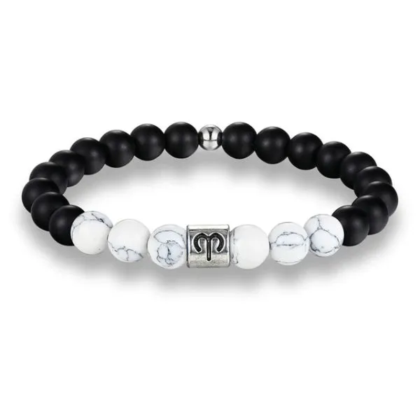 Classy Men Aries White Beaded Zodiac Bracelet