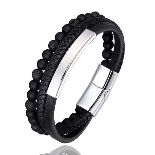 Classy Men Black 3-Layer Beaded Leather Bracelet | 3 Styles