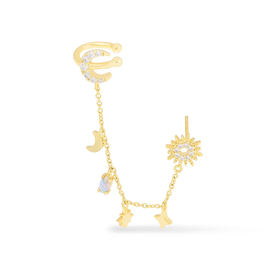 Cosmic Charms Gold Drop Chain Earring