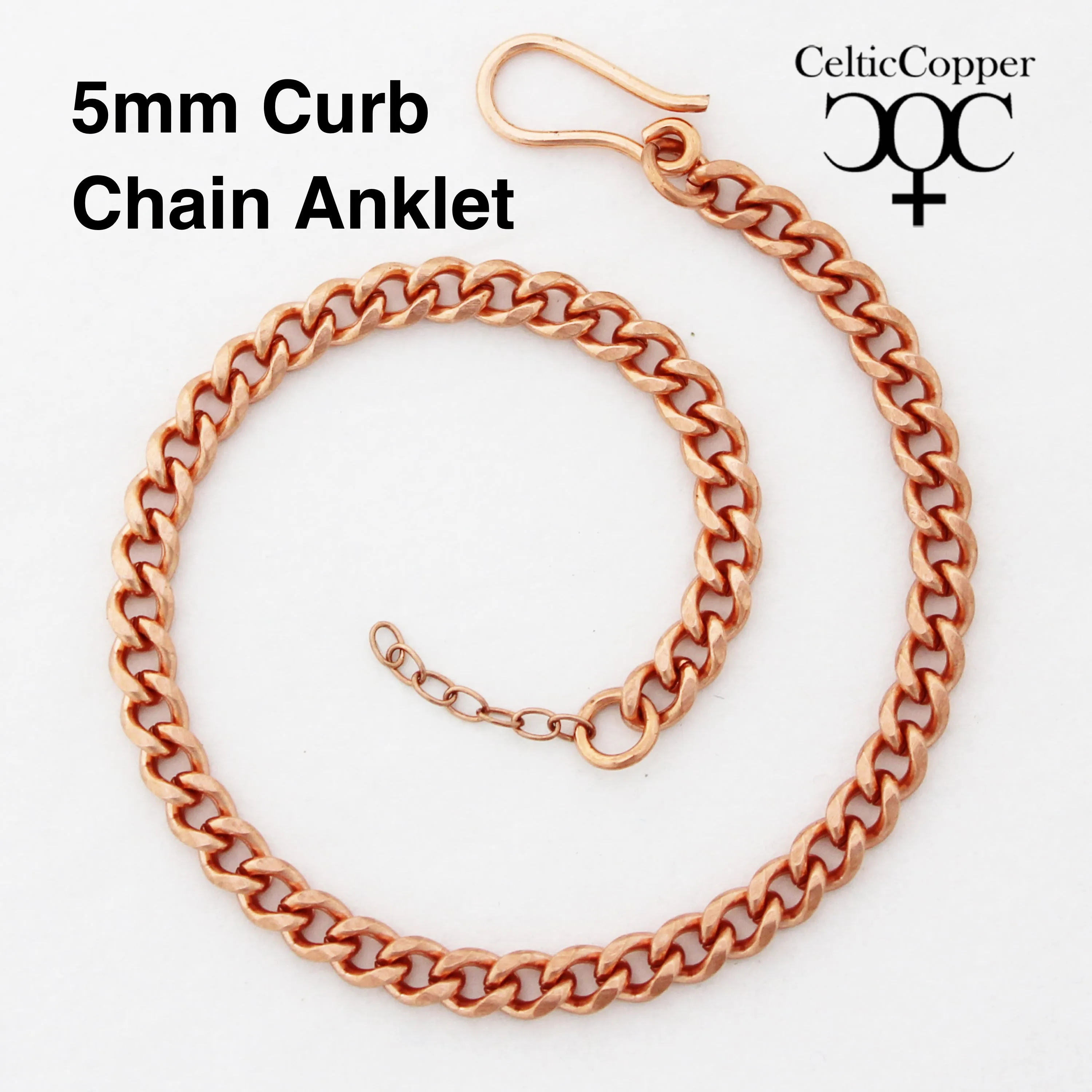 Custom Copper Curb Chain Anklet AC72M Adjustable Size Solid Copper 5mm Cuban Curb Ankle Chain