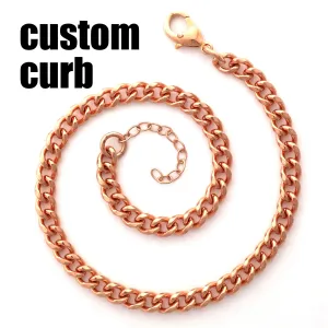 Custom Copper Curb Chain Anklet AC72M Adjustable Size Solid Copper 5mm Cuban Curb Ankle Chain