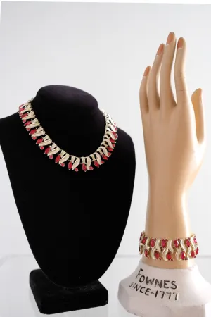 Cutest 1950's Red & Gold Necklace Bracelet Set / OS